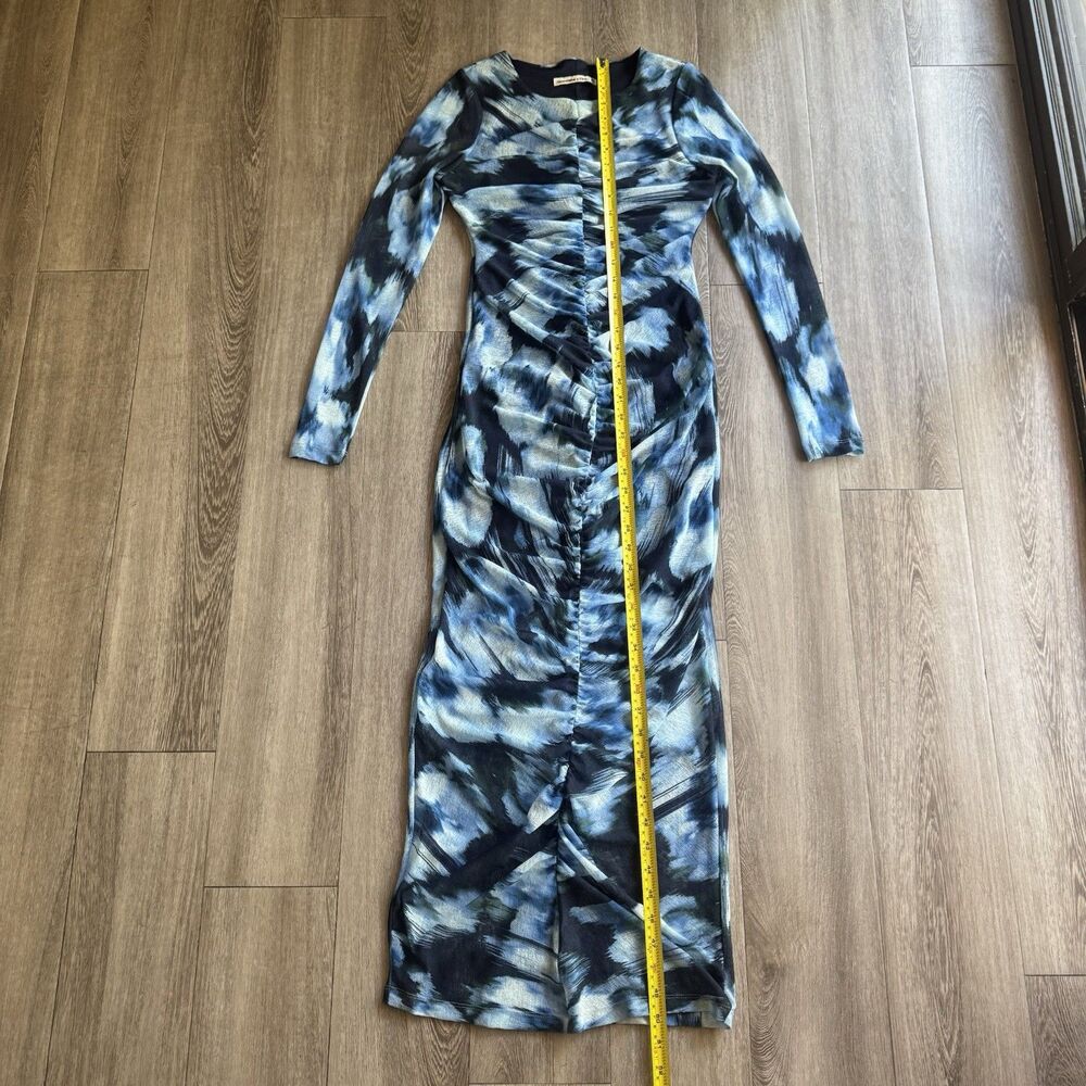 Abercrombie & Fitch Blue Mesh Bodycon Long Sleeve Twist Front Long Dress Sz XS - Picture 10 of 14